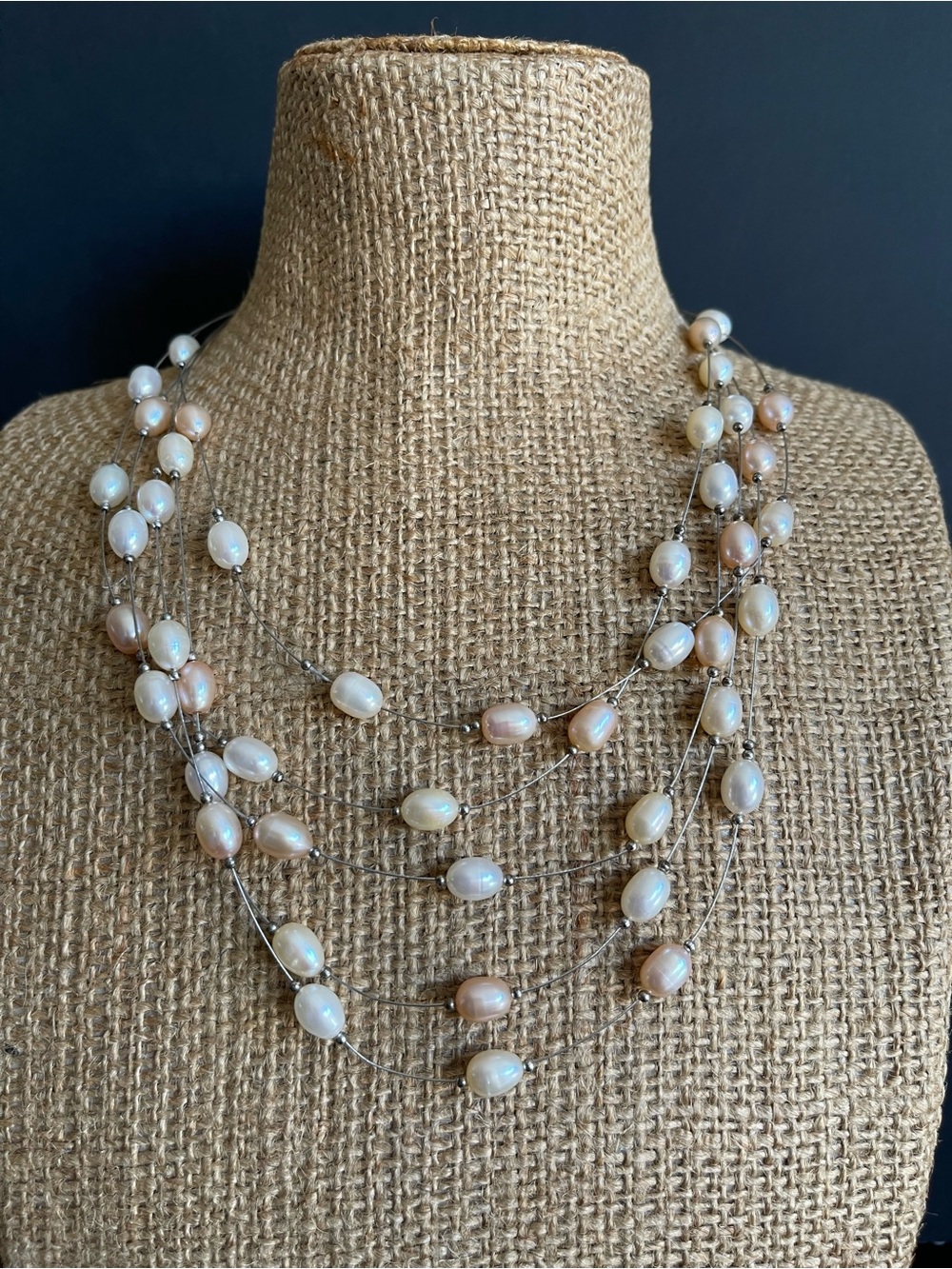 Multi-Strand Freshwater Pearl Necklace in Ivory and Blush